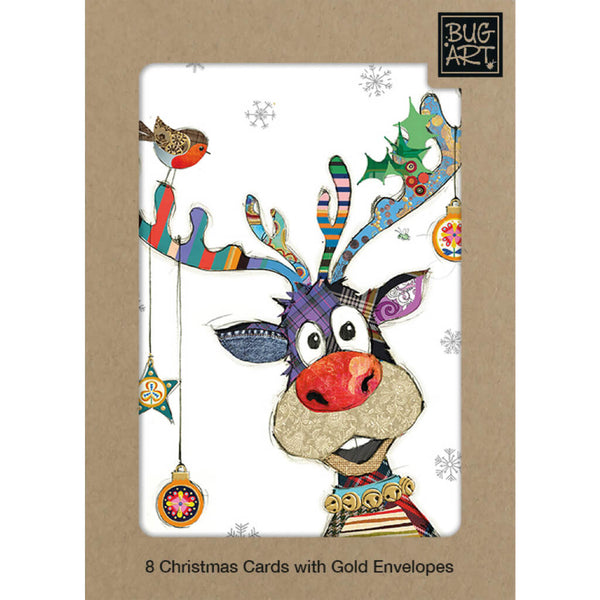 Bug Art Rudolph Baubles Christmas Card