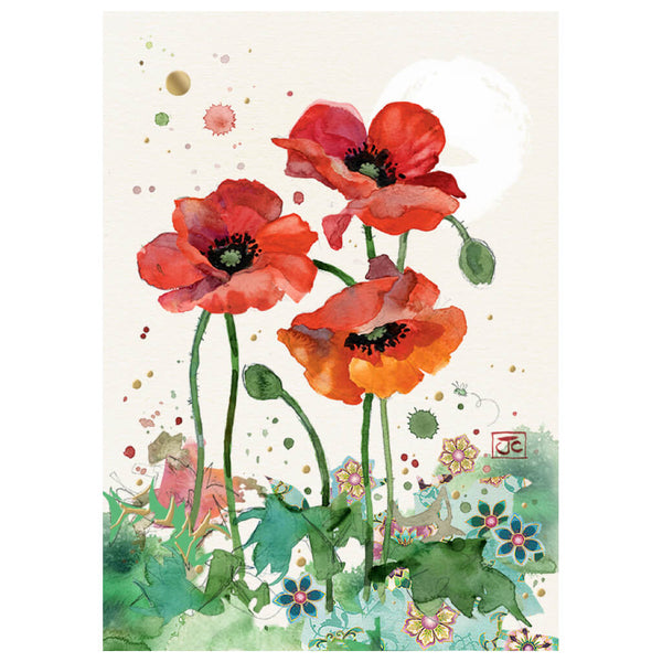 Bug Art Three Red Poppies Greetings Card