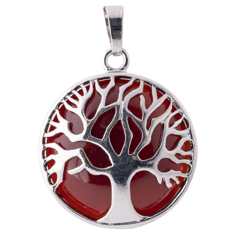 Carnelian Tree of Life Chrome Plated Pendant