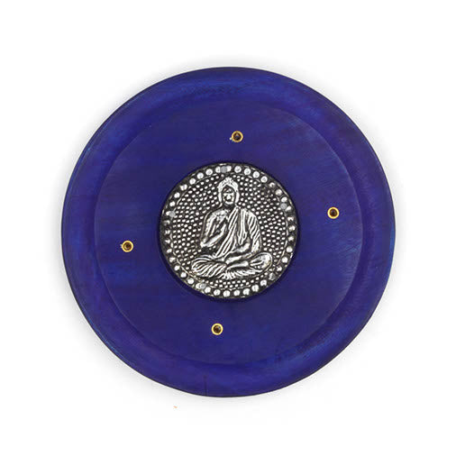Coloured Round Wooden Incense Holder - Buddha