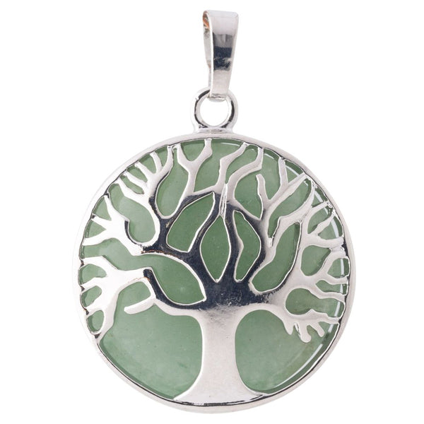 Aventurine Tree of Life Chrome Plated Pendant