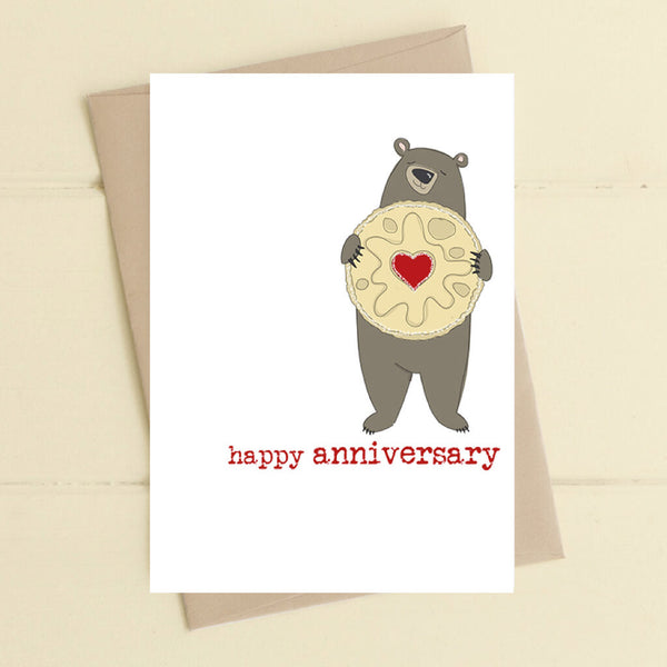 Happy Anniversary Bear With Biscuit Greeting Card