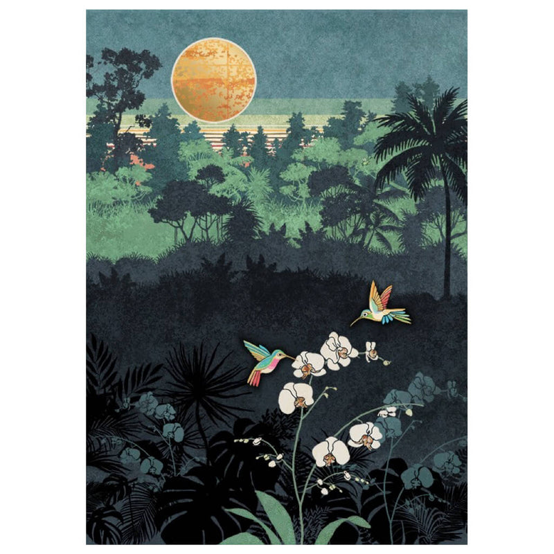 Bug Art Orchid Hummingbirds Greetings Card