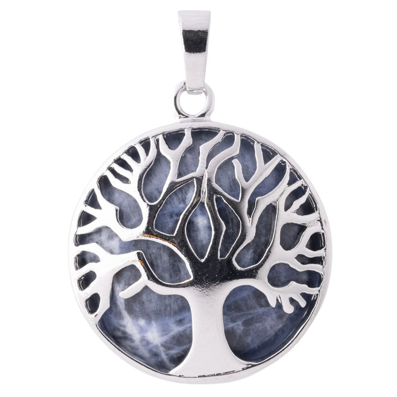 Sodalite Tree of Life Chrome Plated Pendant