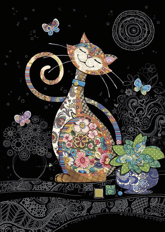 Bug Art Happy Cat Greetings Card