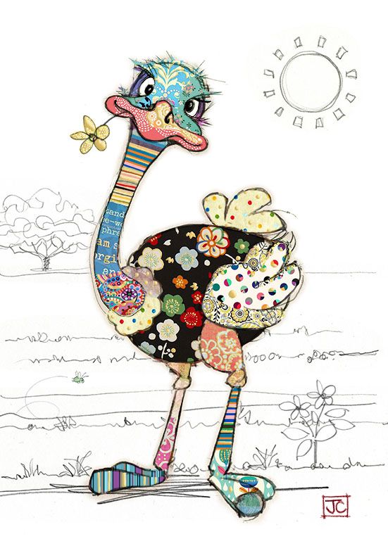 Bug Art Ozzie Ostrich Greetings Card