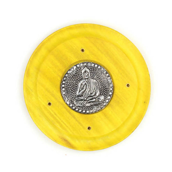 Coloured Round Wooden Incense Holder - Buddha
